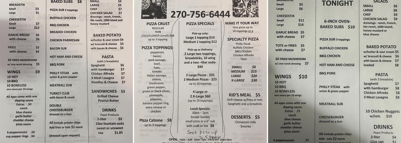 Pizza Tonight Menu