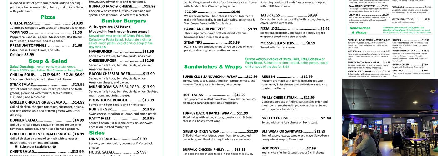 Bunker Bar Menu