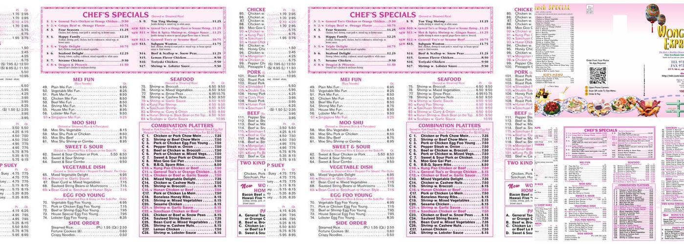 Wong's Express Menu