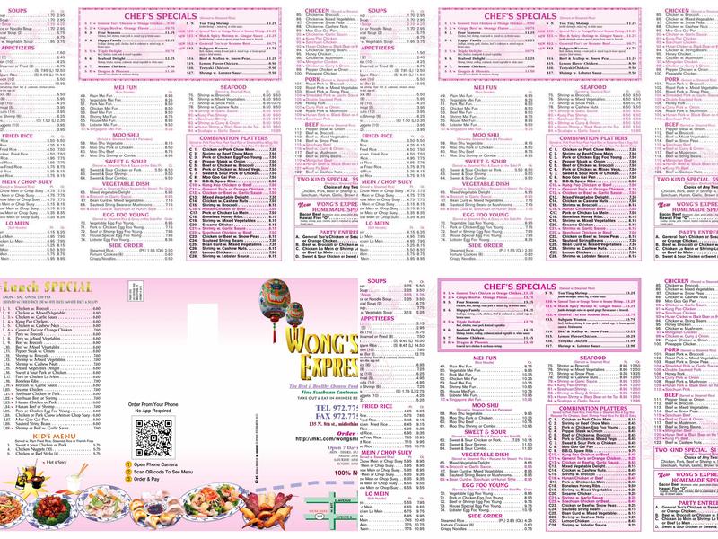 Wong's Express Menu