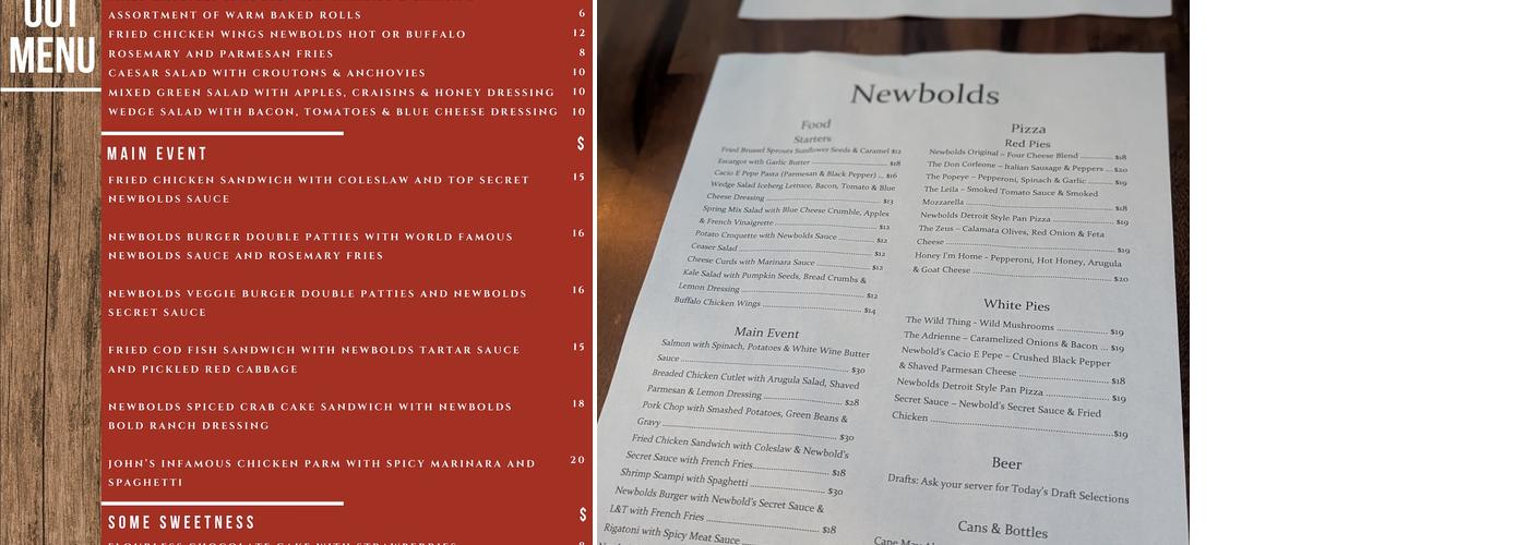 Newbolds Food & Libations Menu