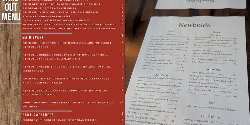 Newbolds Food & Libations Menu