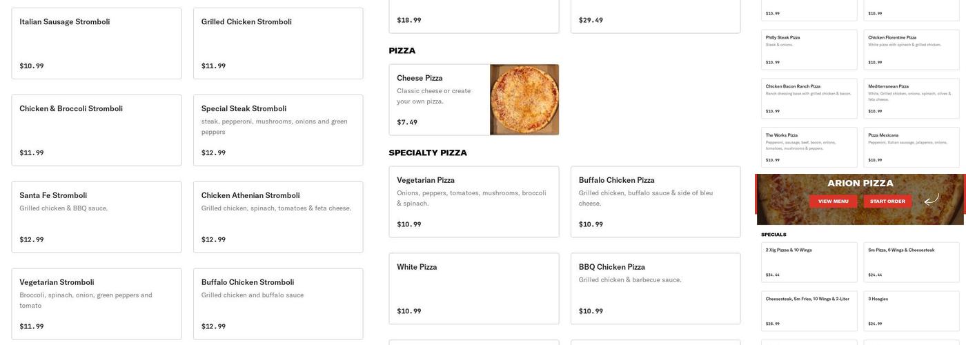 Arion Pizza Menu