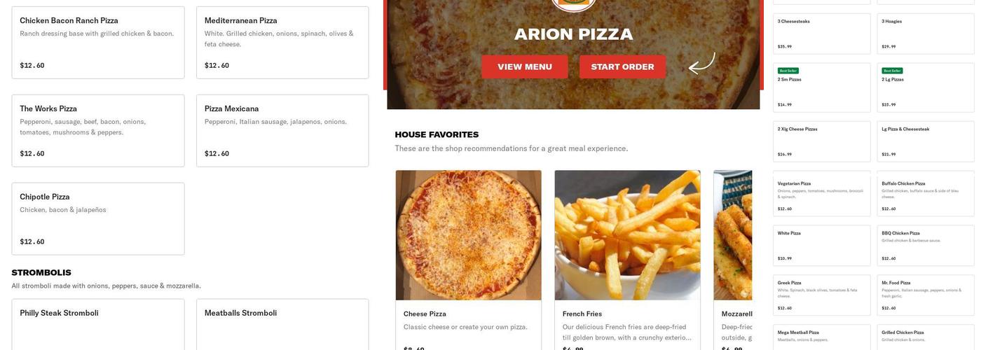 Arion Pizza Menu