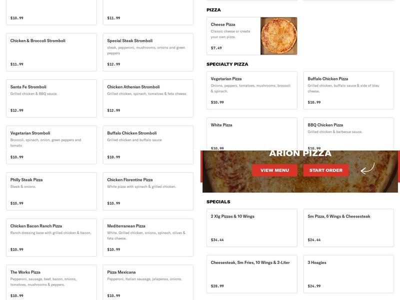 Arion Pizza Menu