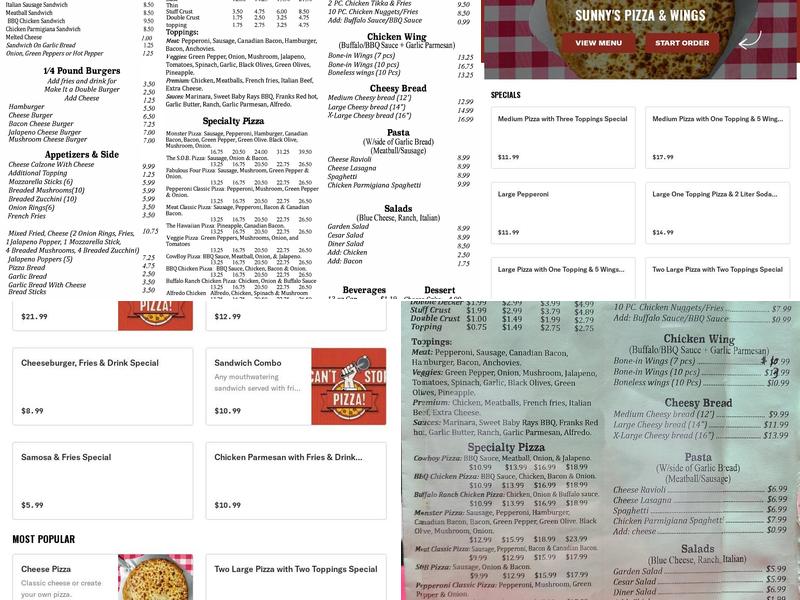 Sunny's Pizza & Wings Menu
