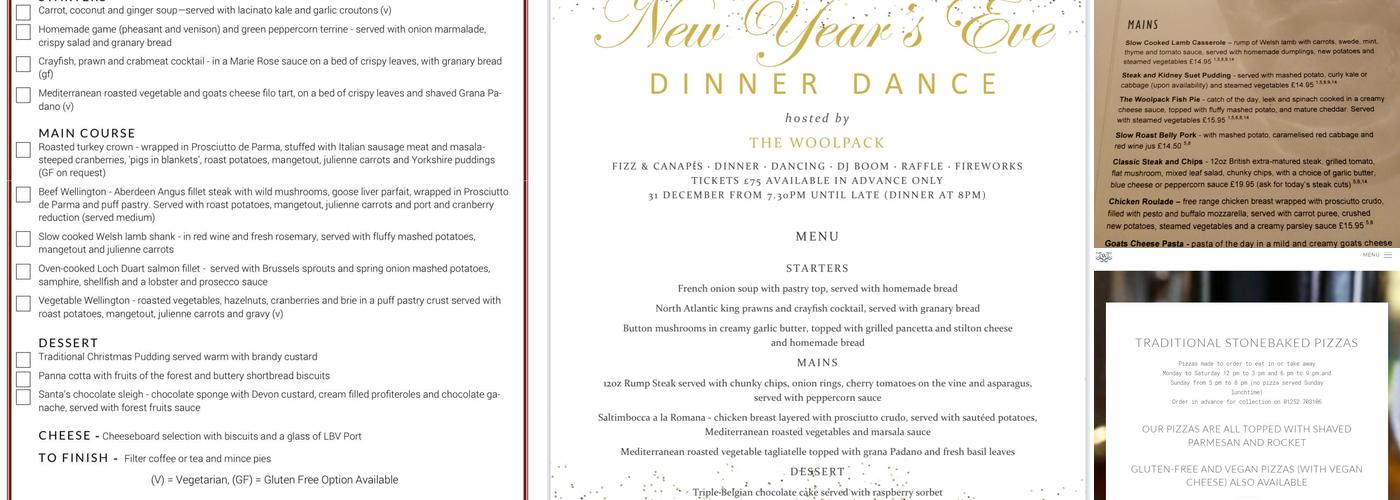 The Woolpack Pub Elstead Menu