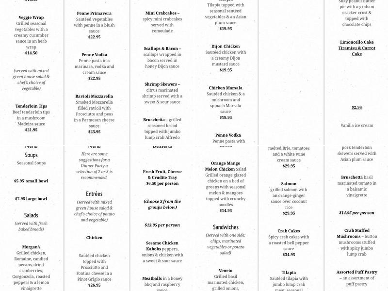 Morgan's Menu