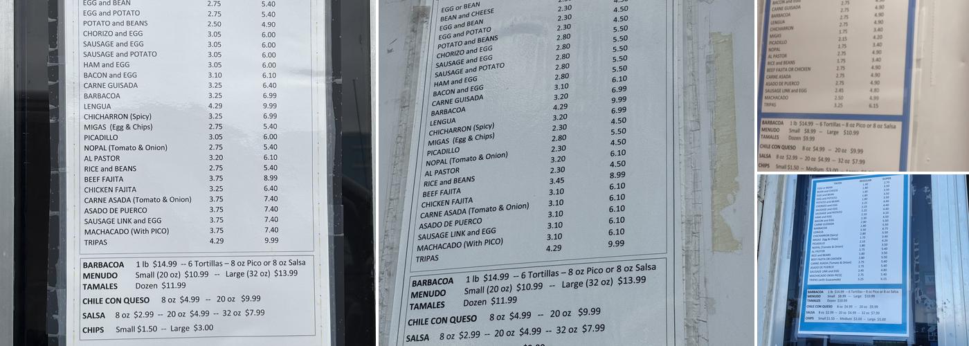 Taqueria a La Fonda Menu