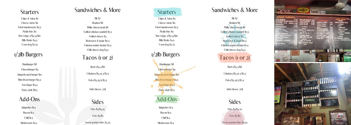 Shade Tree Saloon & Grill Menu