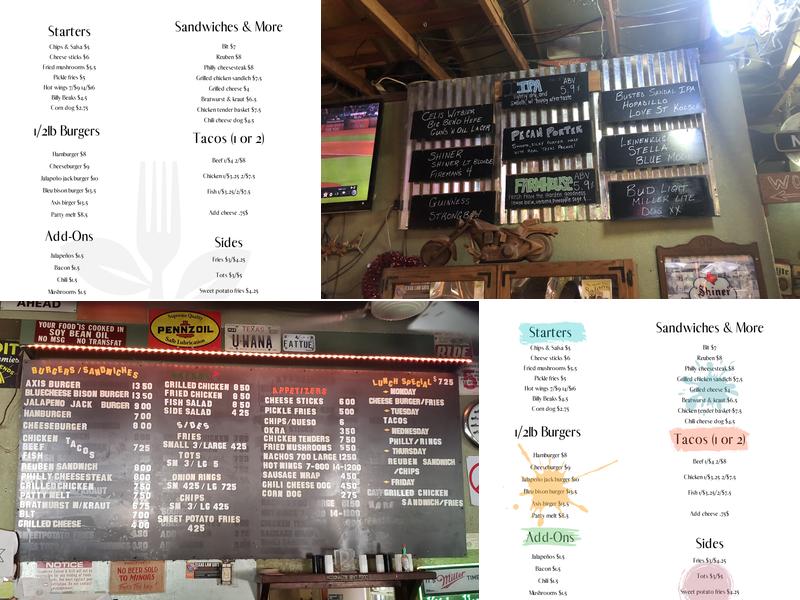 Shade Tree Saloon & Grill Menu