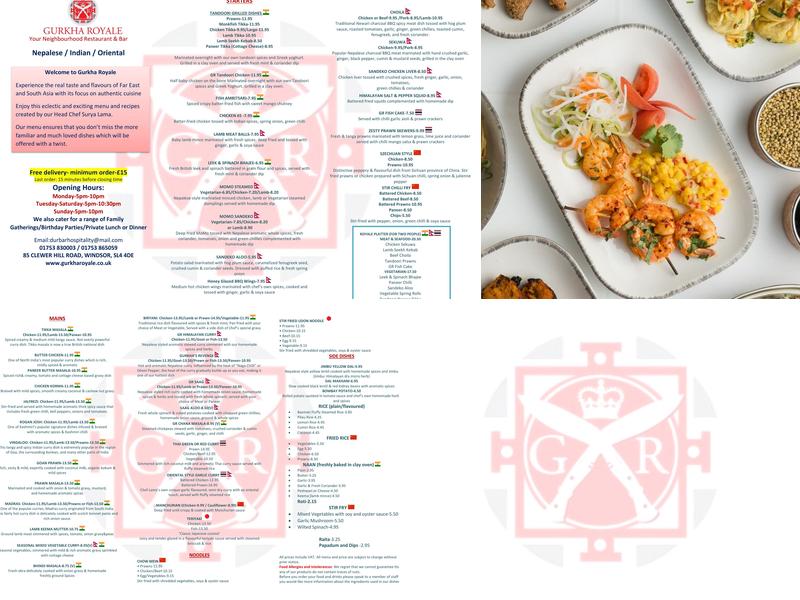 Gurkha Royale Restaurant & Bar Menu