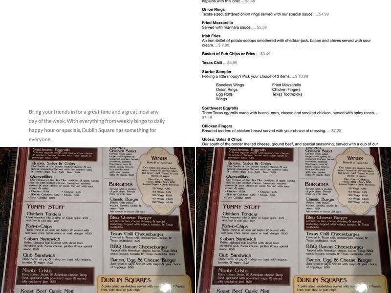 Dublin Square Menu