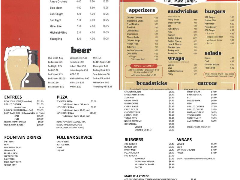 C J's Sports Bar & Grille Menu