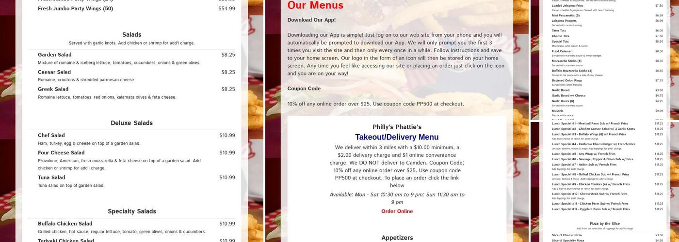 Philly's Phatties Menu