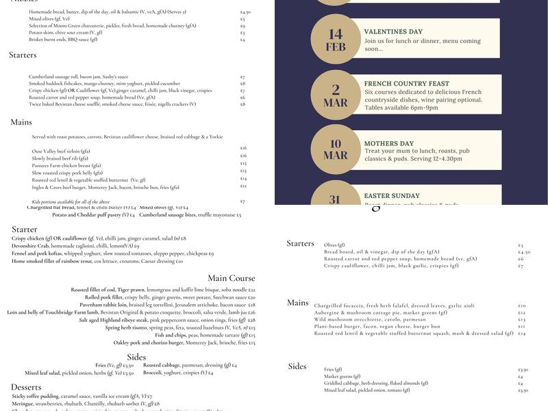 The Oakley Arms Menu