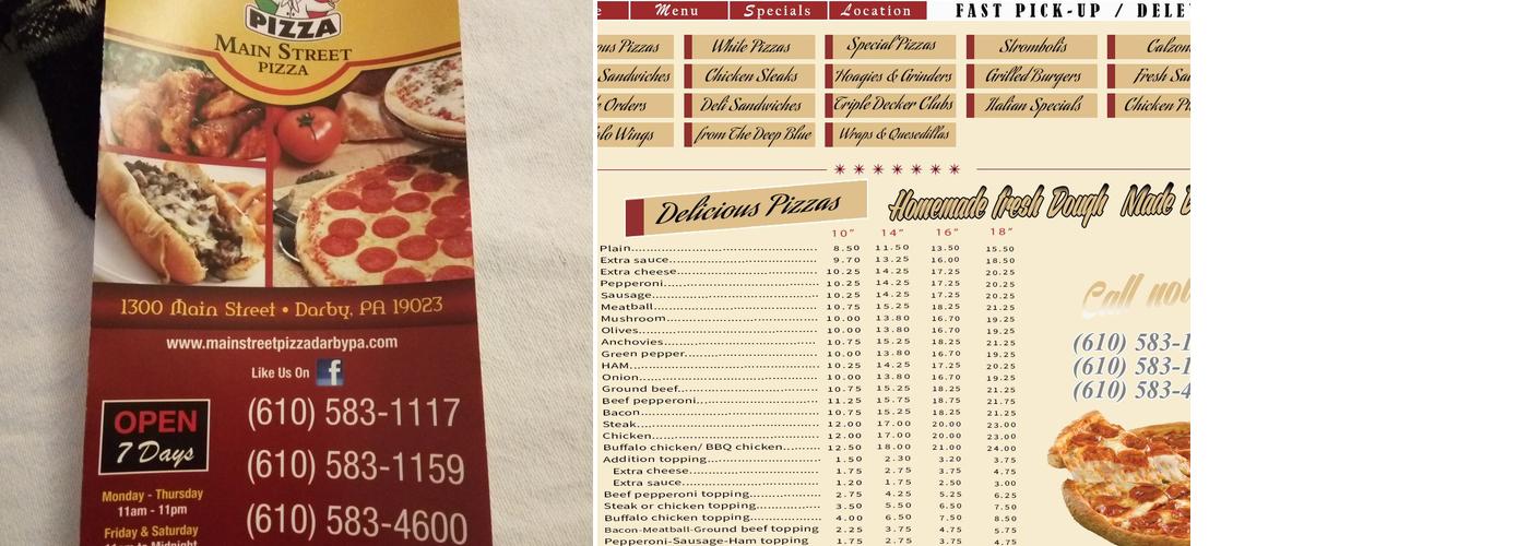 Main Street Pizza Menu