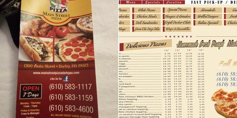 Main Street Pizza Menu