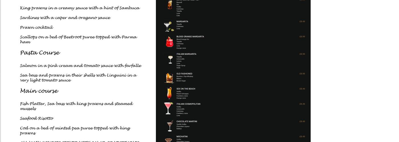 Passione Restaurant Menu