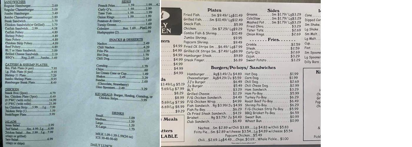 J J's Fish House Inc Menu