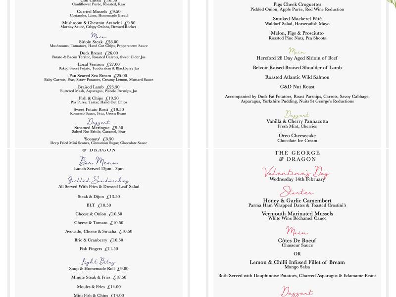 The George & Dragon Menu