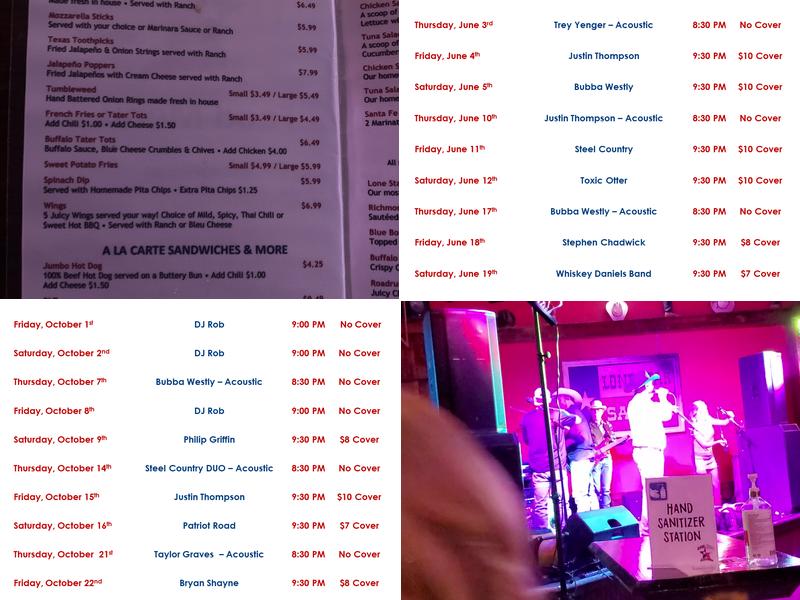 The Lonestar Saloon Menu