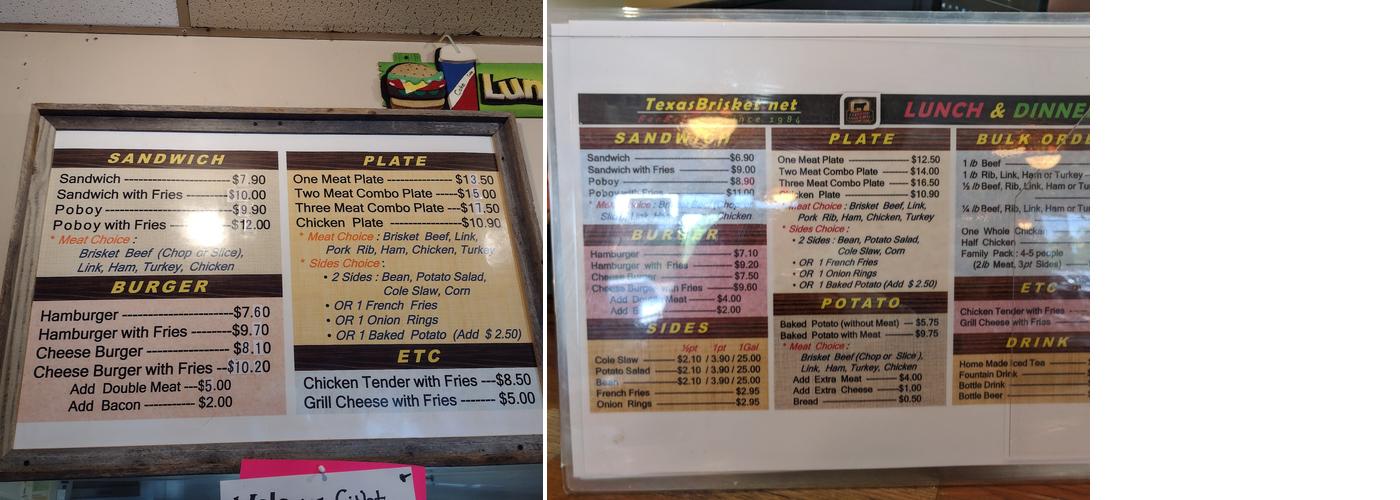 Texas Brisket Menu
