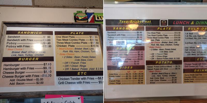 Texas Brisket Menu