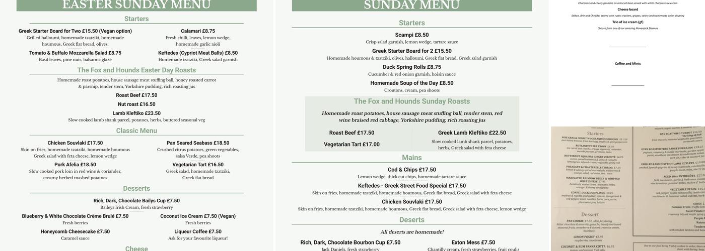 Fox & Hounds Menu