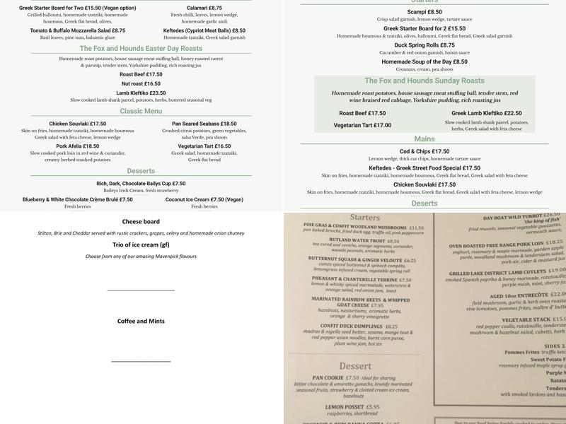 Fox & Hounds Menu