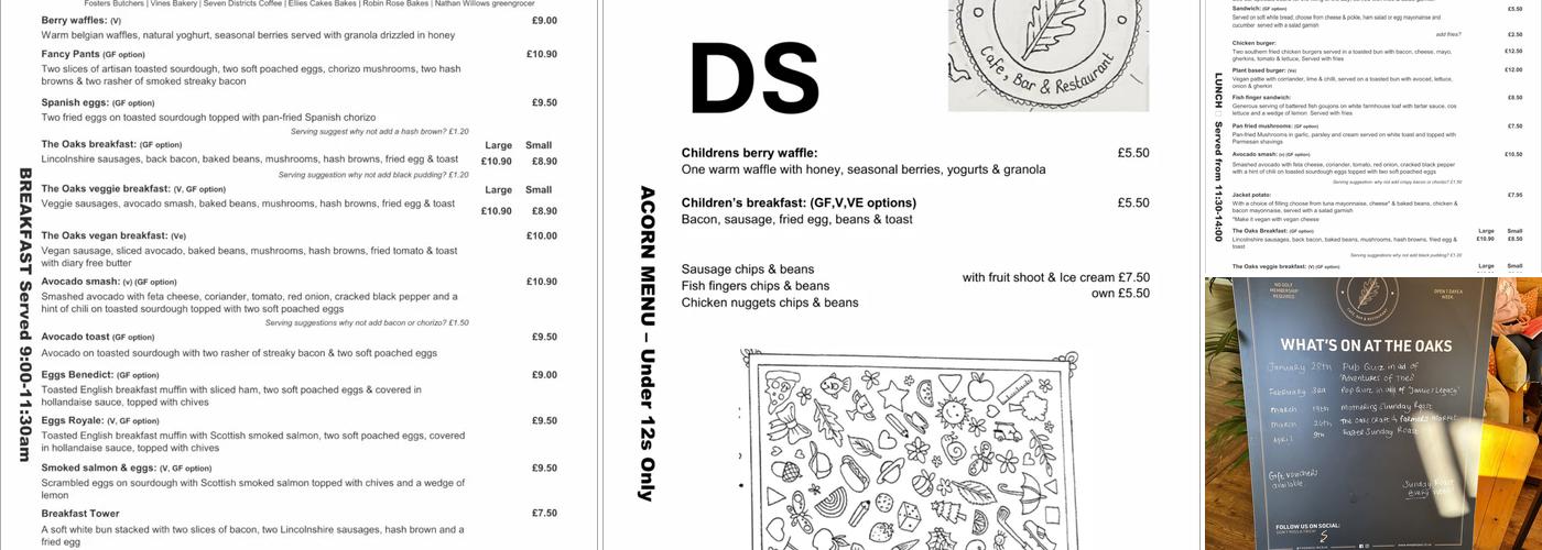 The Oaks Menu