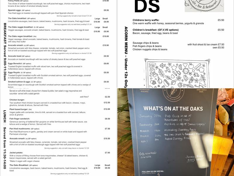 The Oaks Menu