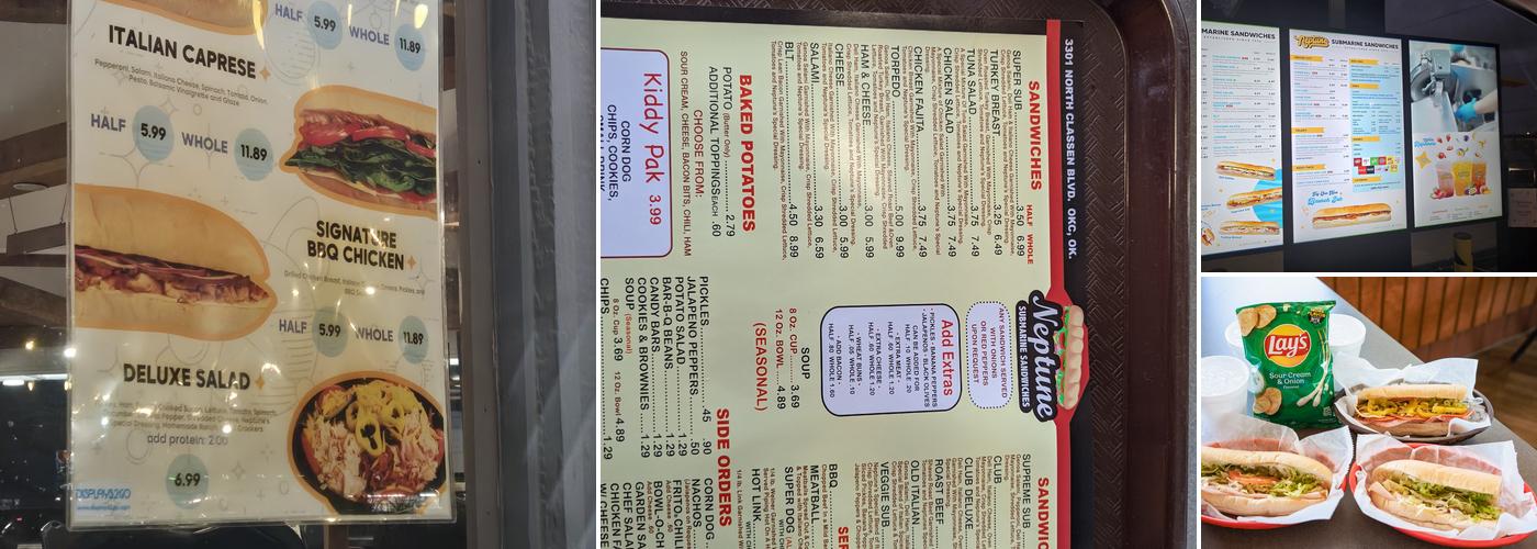 Neptune Submarine Sandwiches Menu