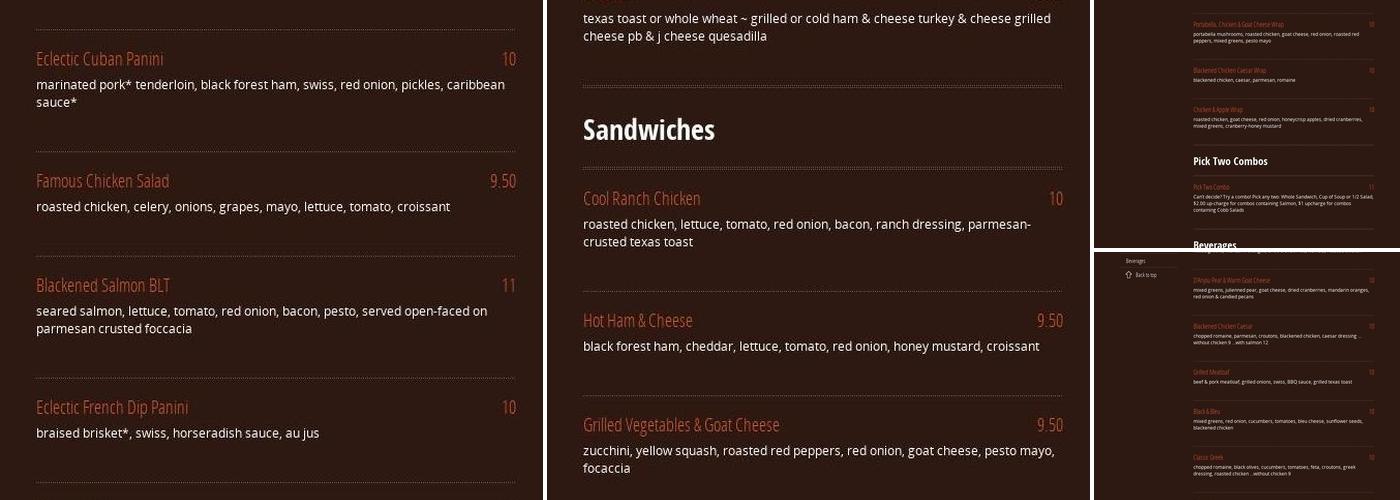 The Eclectic Chef Menu