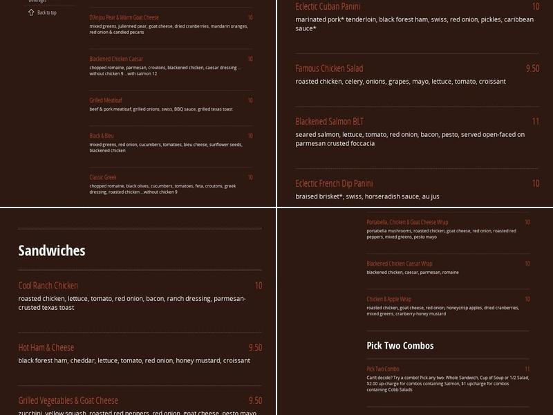 The Eclectic Chef Menu