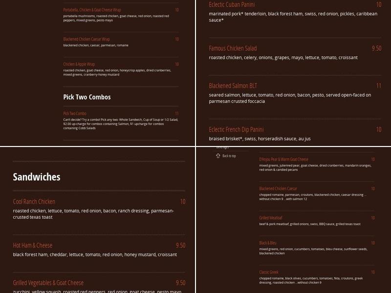 The Eclectic Chef Menu