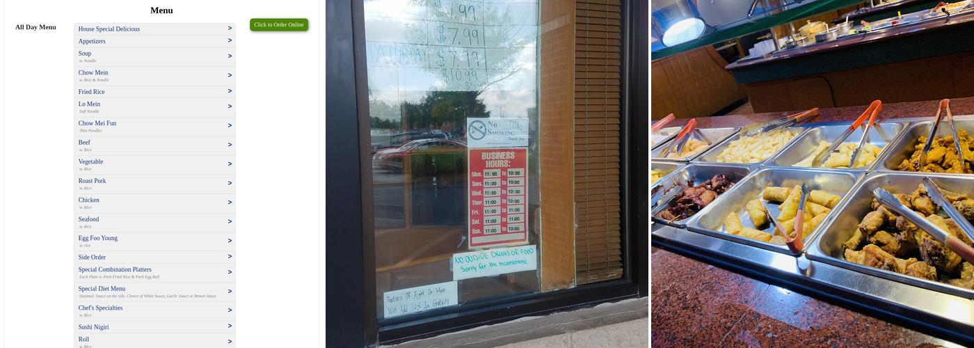 Golden China Buffet Menu