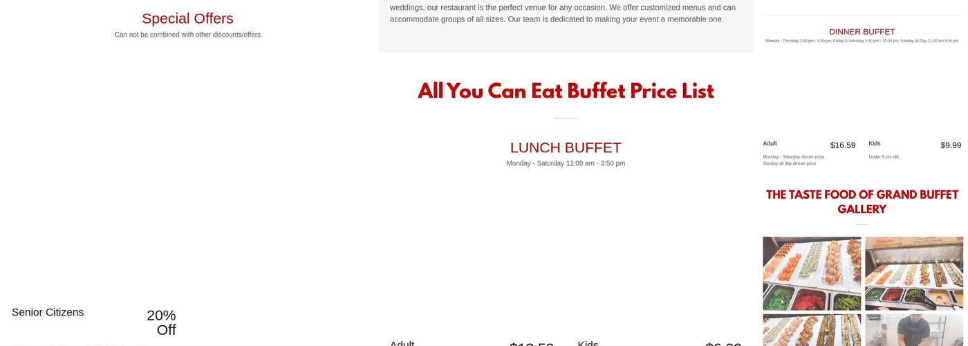 Grand Buffet Menu