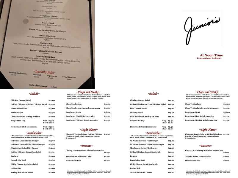 Junior's Menu