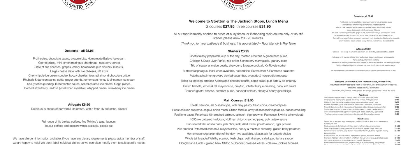 Jackson Stops Inn Menu