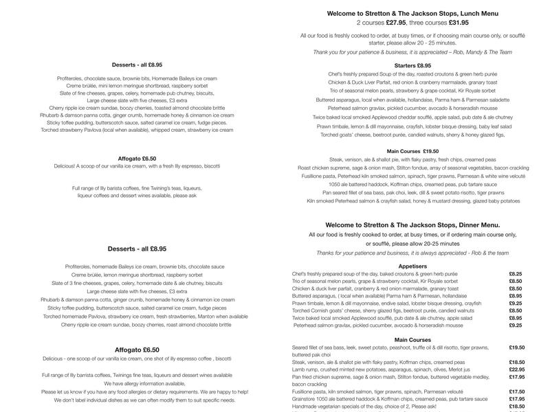 Jackson Stops Inn Menu