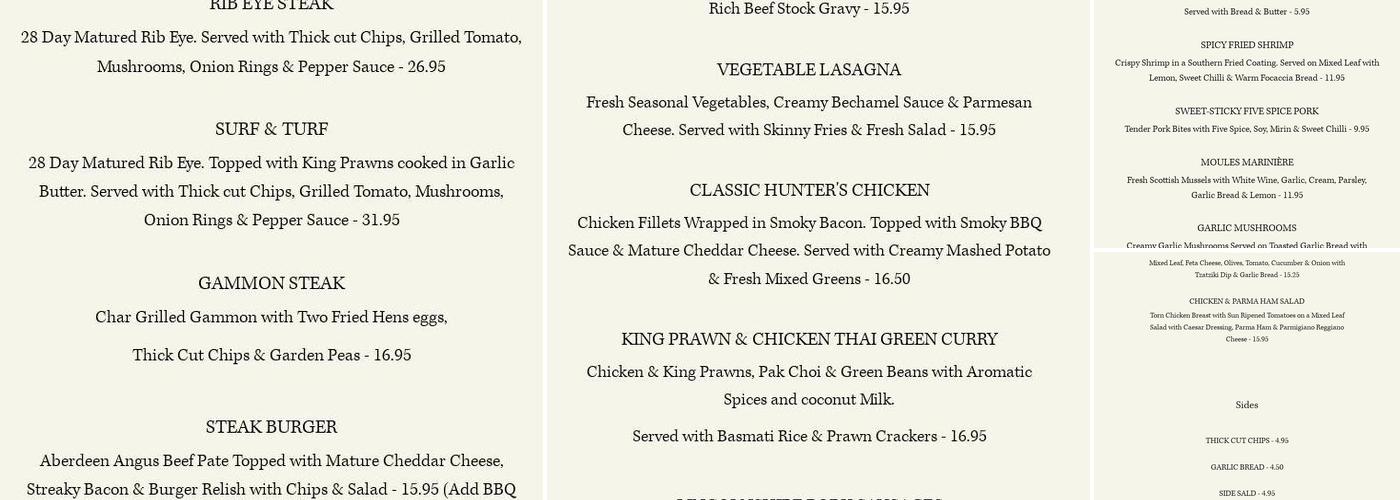 TOLLEMACHE ARMS Menu