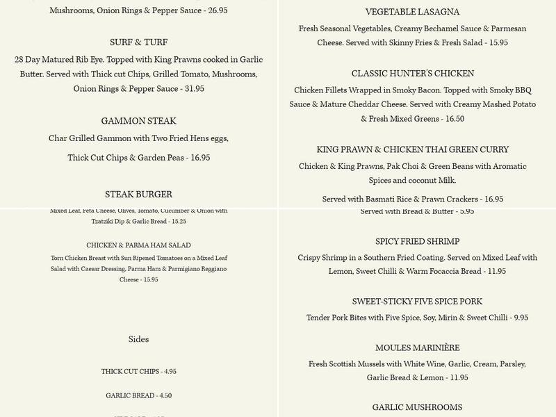 TOLLEMACHE ARMS Menu