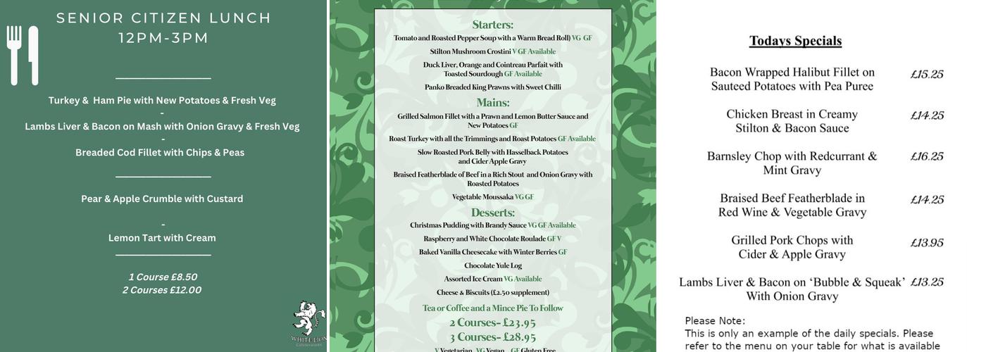 The White Lion Menu