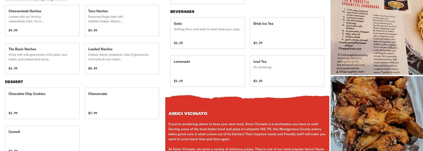Amici Vicinato Menu