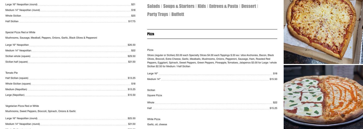 Via Veneto Pizza Menu