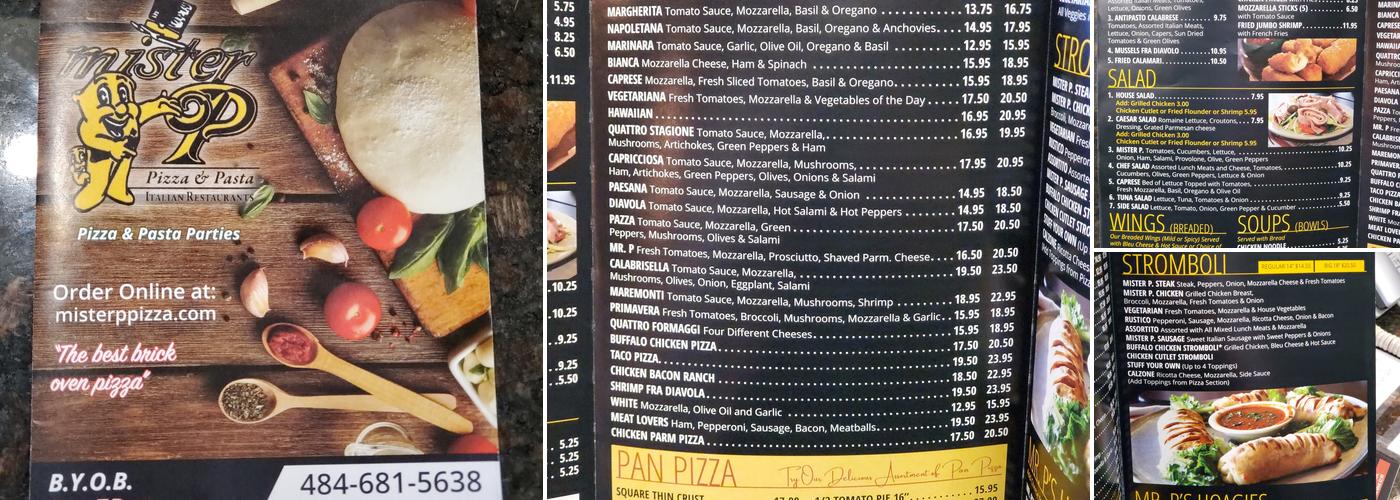 Mister P Pizza Menu