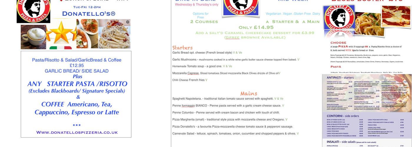 Donatello's Pizza & Pasta Menu