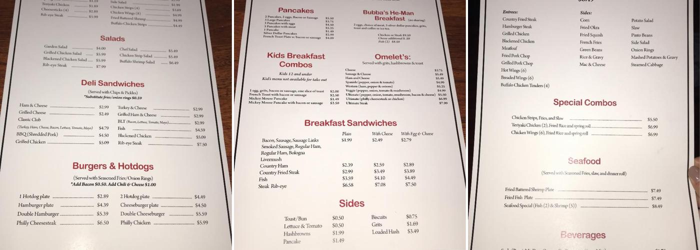 T & M Restaurant Menu