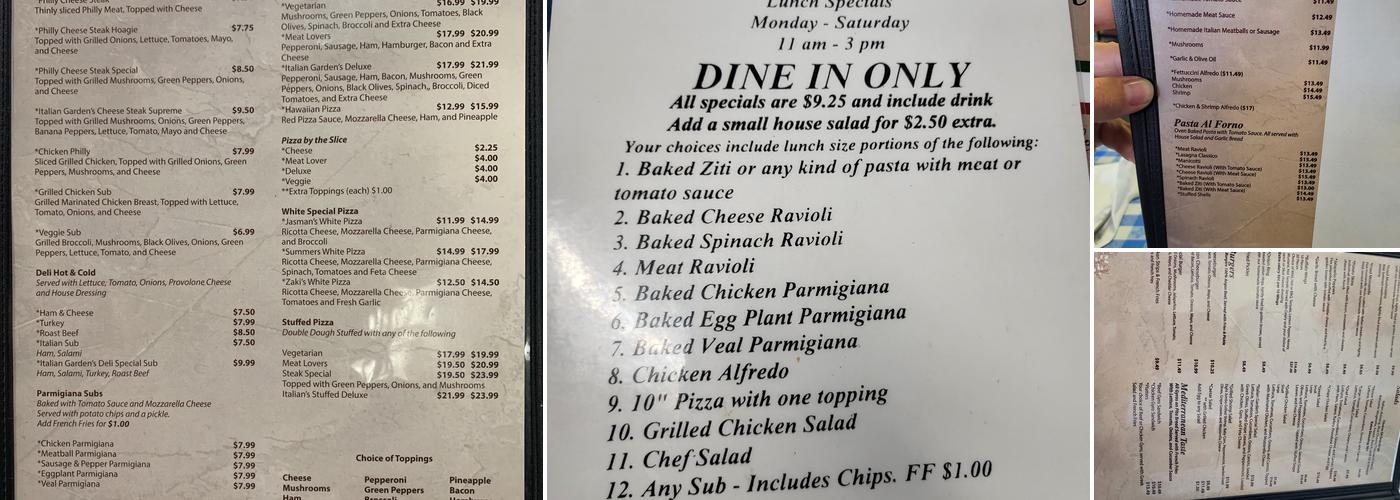 Italian Garden Of Chester Menu